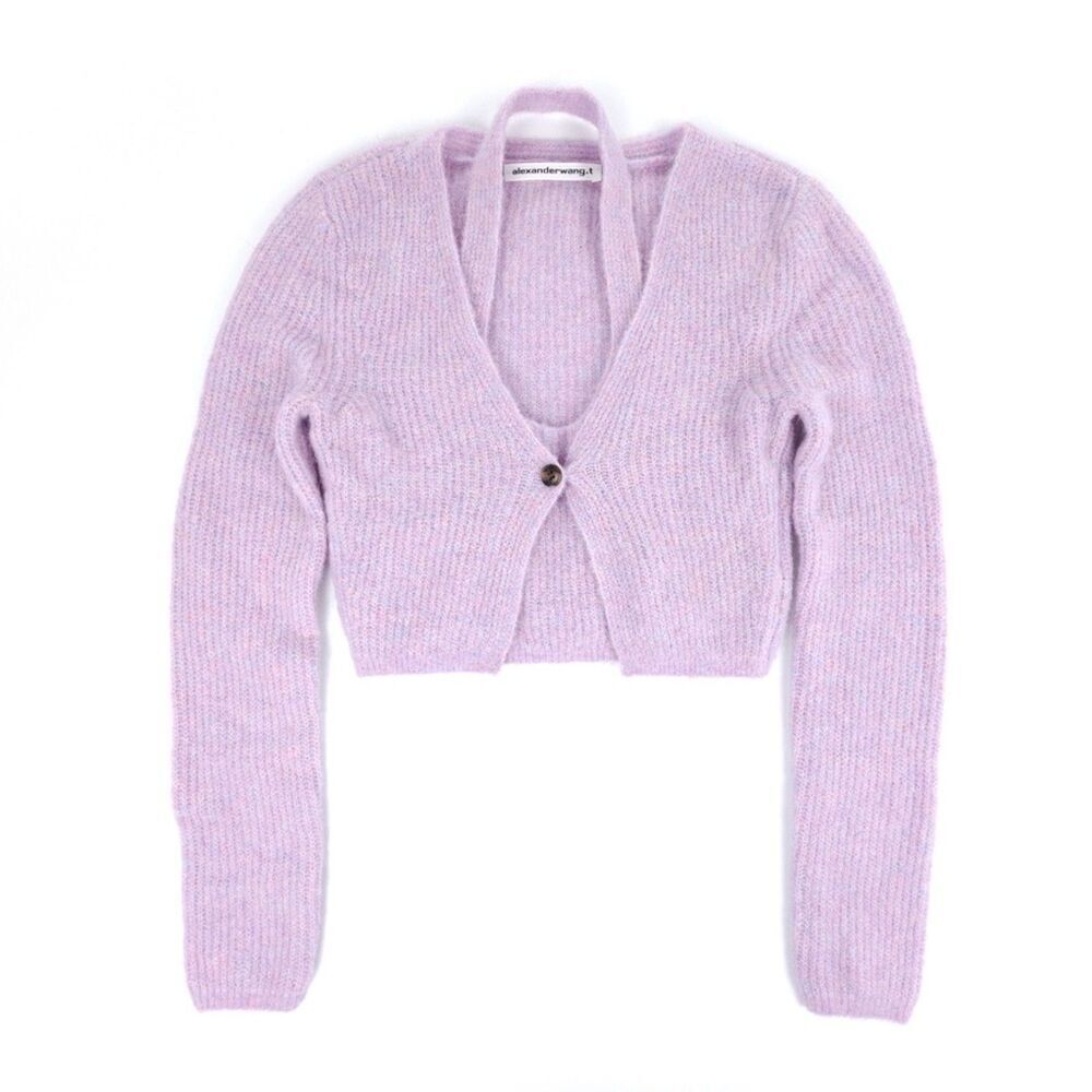 NEW Alexander Wang Twinset Halter Cardigan Pullover Lavender Frost Alpaca Knit